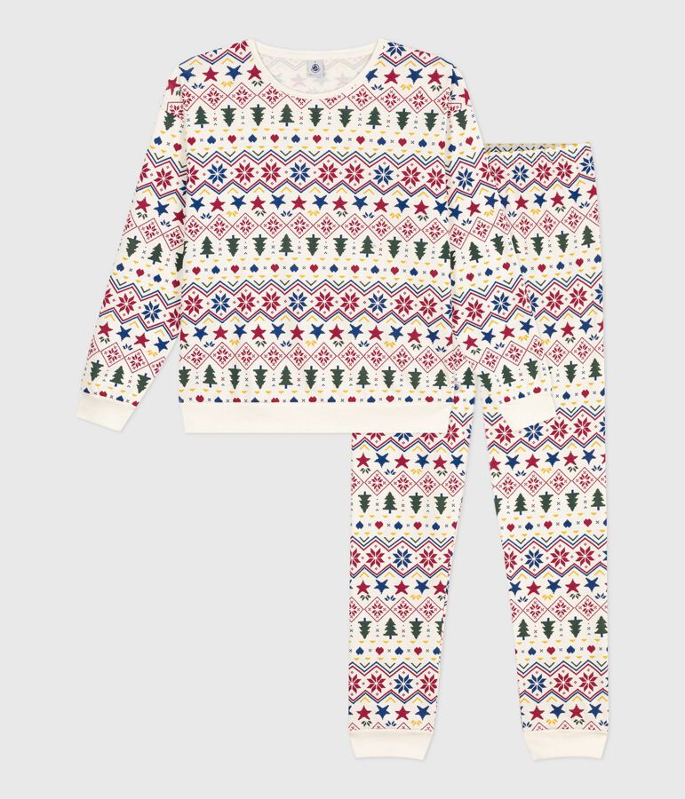 Pijama de algod&oacute;n con estampado de Navidad para mujer crudo/multicolor