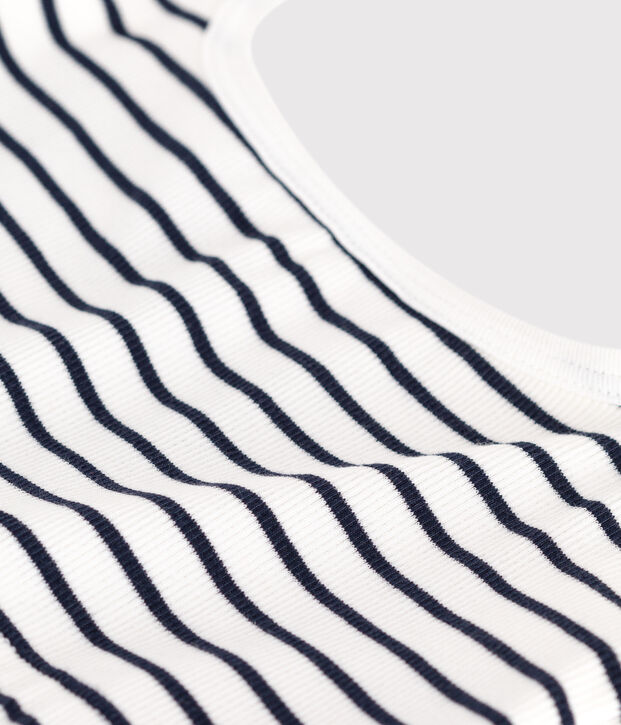 Top de algod&oacute;n y elastano a rayas para mujer blanco/azul