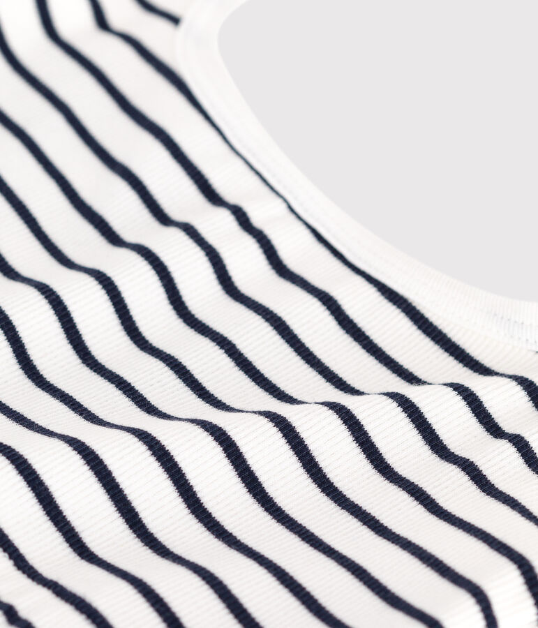 Top de algod&oacute;n y elastano a rayas para mujer blanco/azul