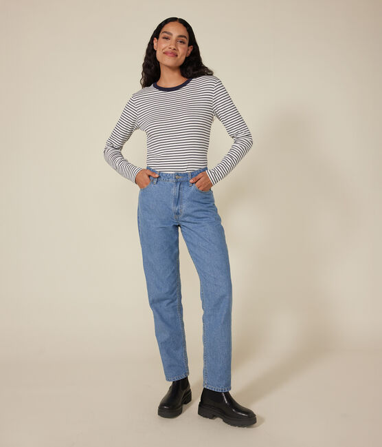 Camiseta Iconique de manga larga de punto a rayas para mujer blanco MARSHMALLOW/azul SMOKING