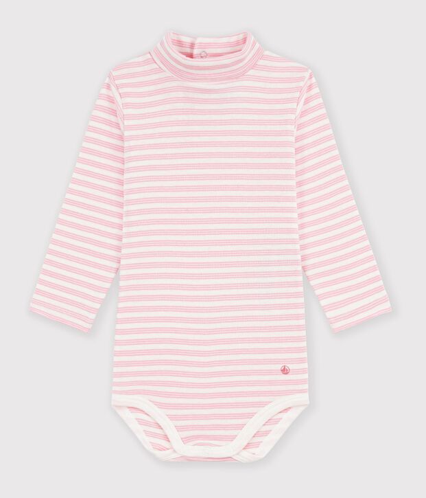 Body de algod&oacute;n con cuello vuelto a rayas para beb&eacute; rosa/rosa