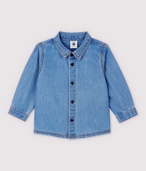 Camisa de manga larga de tela vaquera ligera de bebé niño azul DENIM CLAIR
