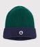 Gorro infantil de punto tricotado bicolor con forro polar verde/azul