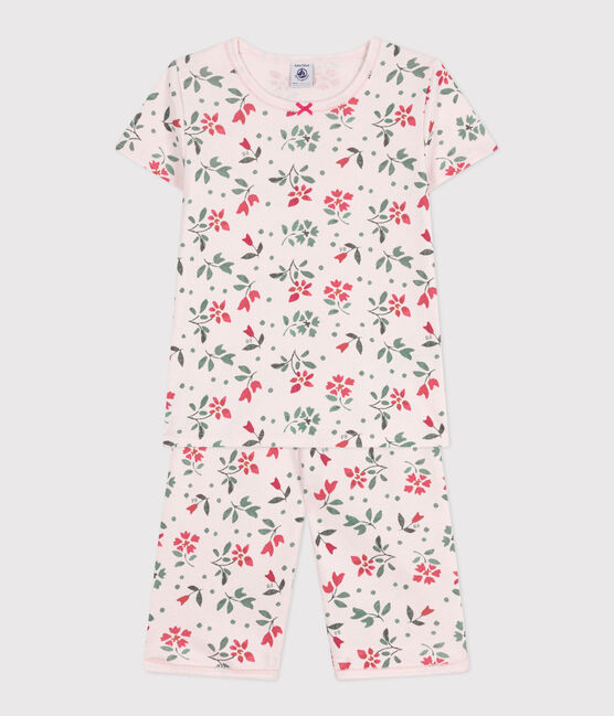 Pijama pirata infantil de algodón con estampado de flores rosa FLEUR/blanco MULTICO