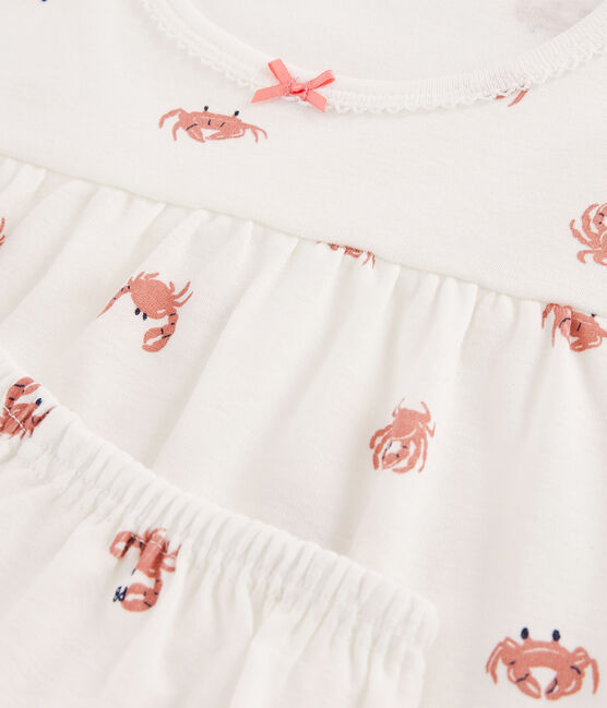 Pijama corto de algodón con cangrejos para niña blanco MARSHMALLOW/blanco MULTICO