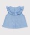 Blusa sin mangas de algod&oacute;n chambray bordado para beb&eacute; azul