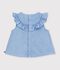 Blusa sin mangas de algod&oacute;n chambray bordado para beb&eacute; azul