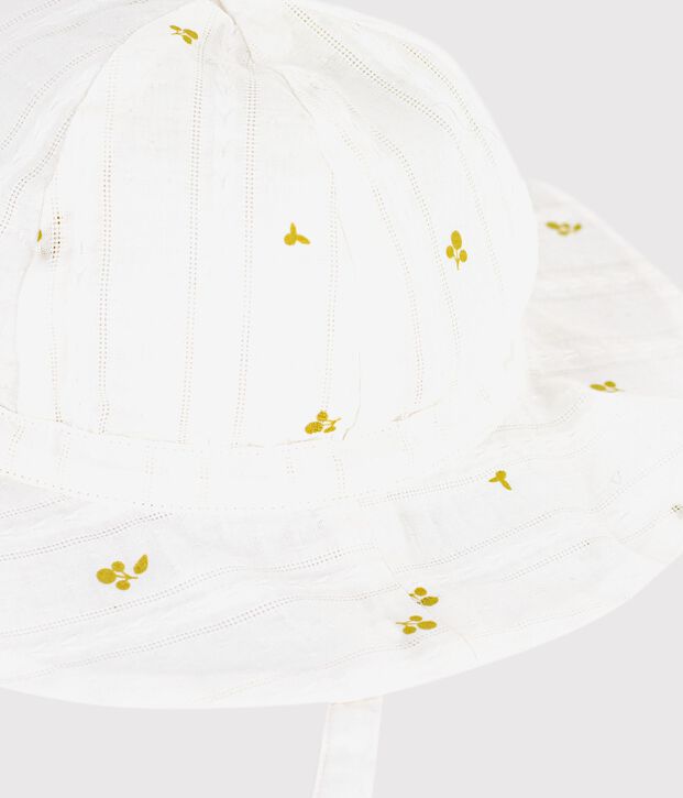 Gorro de popelina con estampado de flores para beb&eacute; ni&ntilde;a blanco/verde