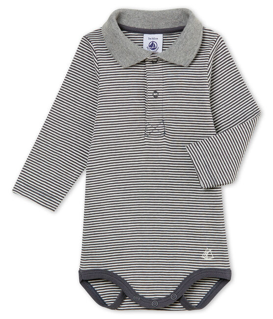 Body con cuello polo con la milrayas para bebé niño gris MAKI/blanco MARSHMALLOW