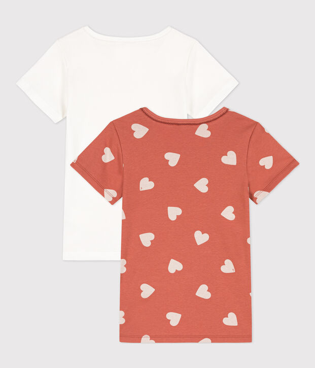 Juego de 2 camisetas de manga corta con corazones de algod&oacute;n de ni&ntilde;a multicolor
