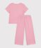 Pijama infantil de algod&oacute;n con pernera ancha y rayas rosa/blanco