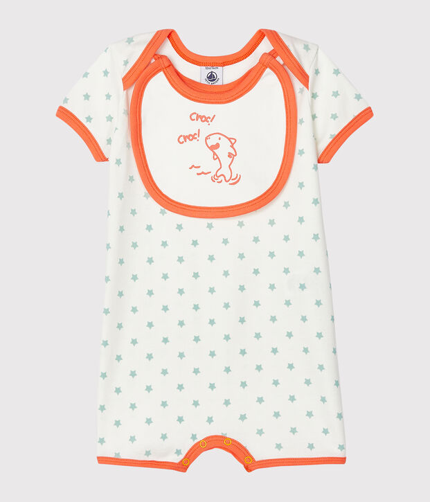 Pelele corto de punto para beb&eacute; de ni&ntilde;o blanco/azul