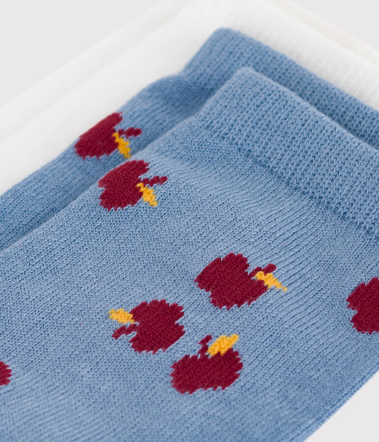 2 pares de calcetines infantiles de algod&oacute;n con estampado de manzanas multicolor