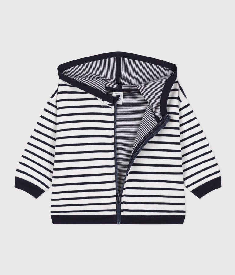 Sudadera con capucha de jersey grueso para beb&eacute; blanco/azul