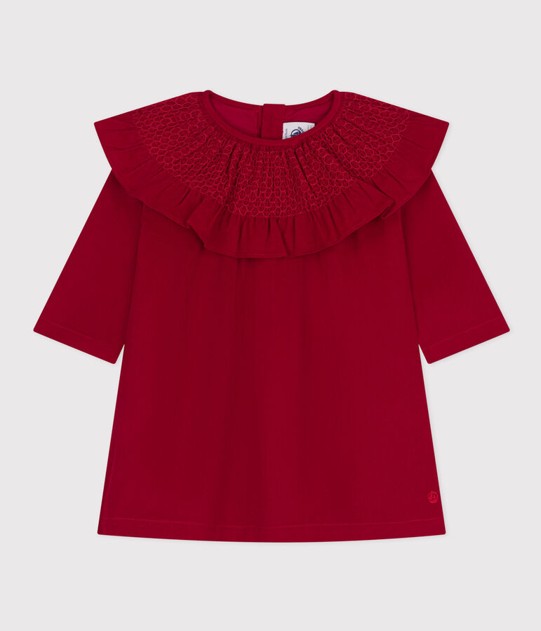 Vestido de terciopelo de manga larga para beb&eacute; rojo