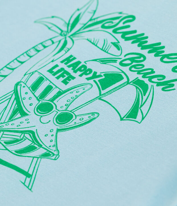 Camiseta infantil de manga corta de algod&oacute;n con estampado azul