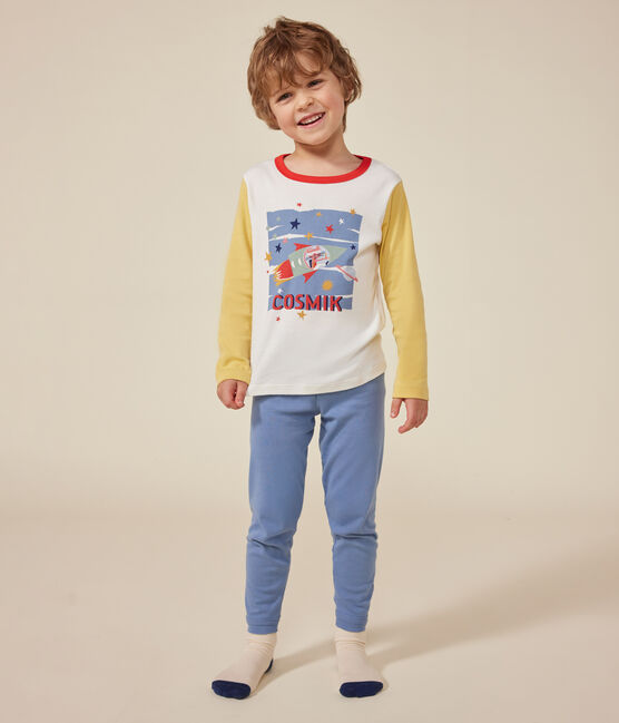 Pijama infantil liso de algodón con motivo espacial azul BEACH/ MULTICO