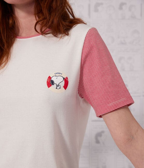 Pijama corto Petit Bateau X Snoopy de algodón para mujer blanco MARSHMALLOW/blanco MULTICO