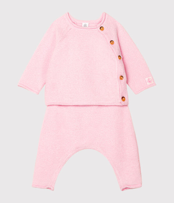 Conjunto de dos piezas para bebé niño, lana merinos y poliéster rosa FLEUR