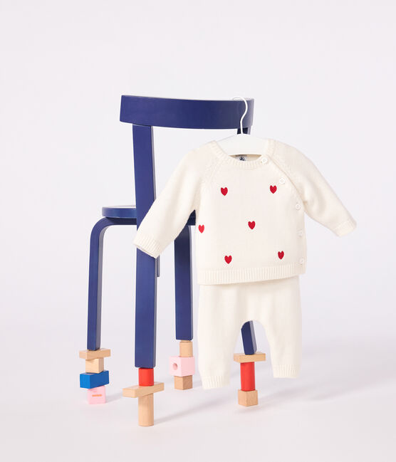 Conjunto de 2 piezas de punto tricotado con corazones bordados para bebé rojo MARSHMALLOW/ POMPEI