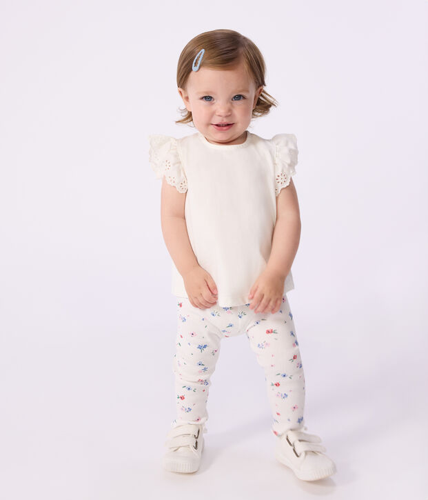 Leggings de algod&oacute;n con estampado de flores para beb&eacute; blanco/multicolor