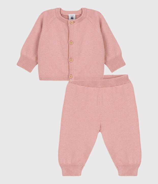 Conjunto de 2 prendas de beb&eacute; de tejido de punto de lana y algod&oacute;n rosa