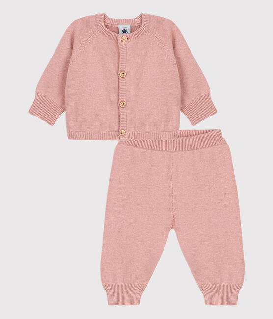 Conjunto de 2 prendas de bebé de tejido de punto de lana y algodón rosa SALINE