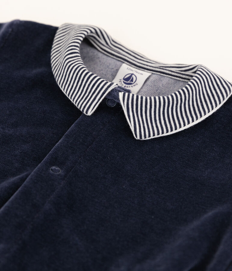Pelele de terciopelo con cuello para beb&eacute; azul