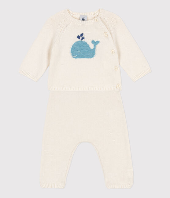 Conjunto de punto tricotado de lana y algodón para bebé blanco MARSHMALLOW