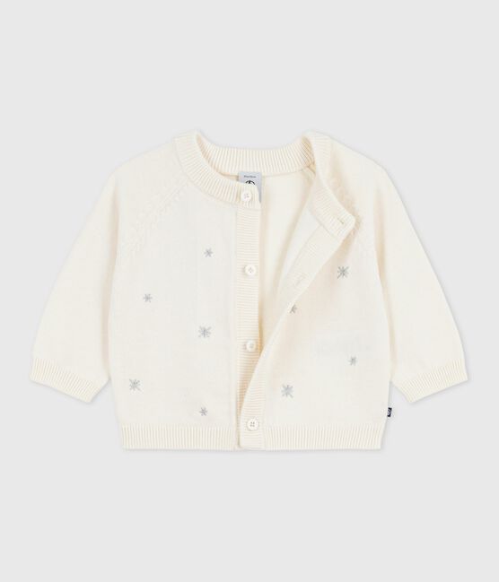 Cárdigan de punto tricotado de lana y algodón con bordado de estrellas para bebé blanco MARSHMALLOW/gris ARGENT