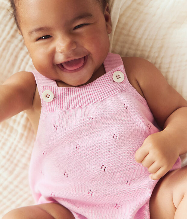 Pelele corto de punto tricotado de algod&oacute;n calado para beb&eacute; MARQUISE