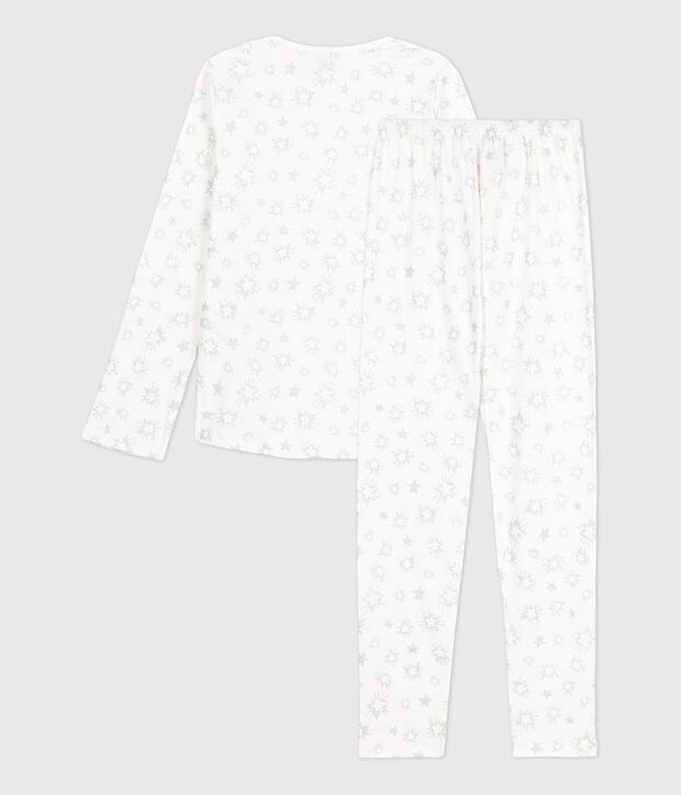 Pijama con estampado de estrellas de ni&ntilde;a de algod&oacute;n blanco/multicolor