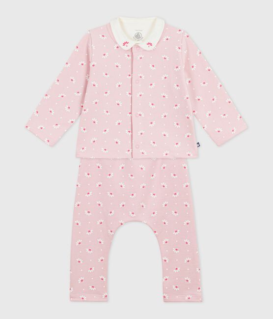 Conjunto de 3 piezas con estampado de corazones y flores y body bordado para bebé rosa JOLI/blanco MULTICO