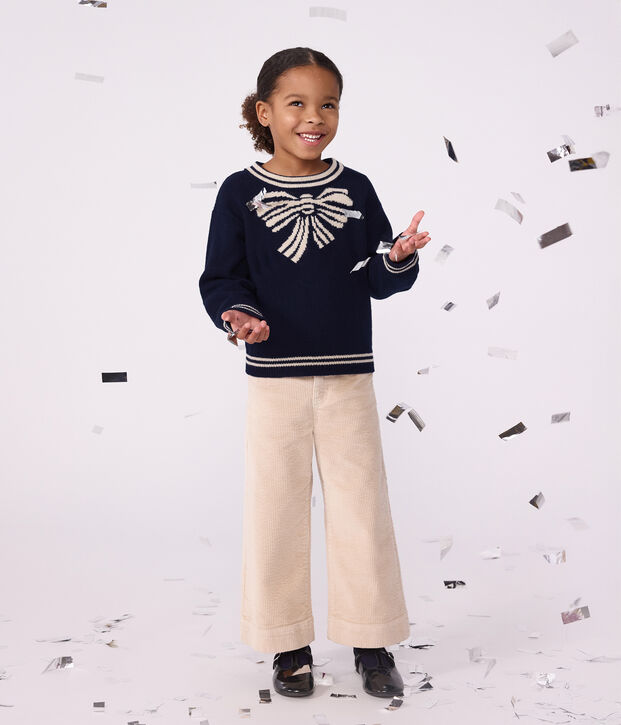 Jersey infantil de lana y algod&oacute;n con estampado de lazo azul/beige