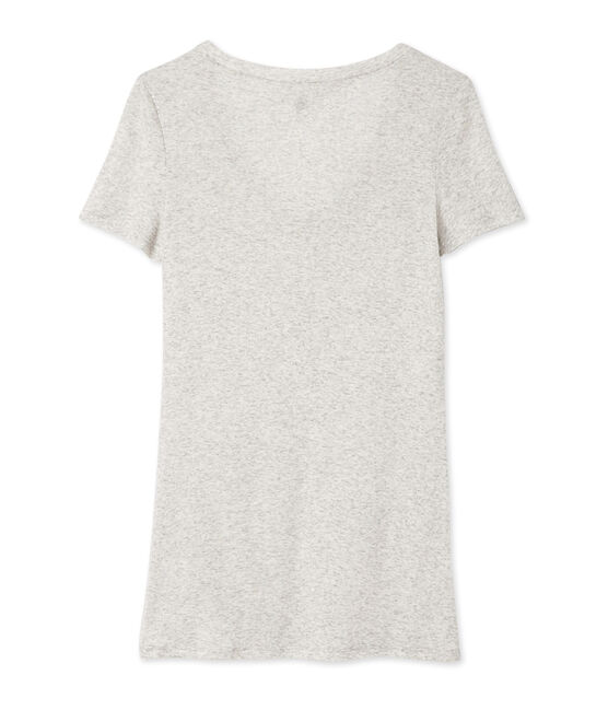 T-shirt femme col V en coton léger gris BELUGA CHINE