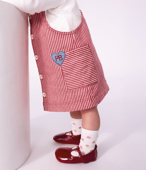 Vestido sin mangas de algod&oacute;n a rayas con insignia de coraz&oacute;n para beb&eacute; rosa/rosa