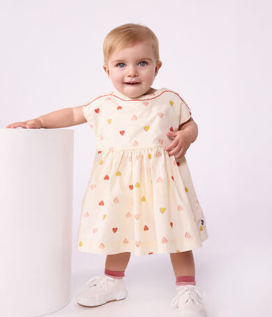 Vestido de algod&oacute;n de manga corta con estampado de corazones para beb&eacute;