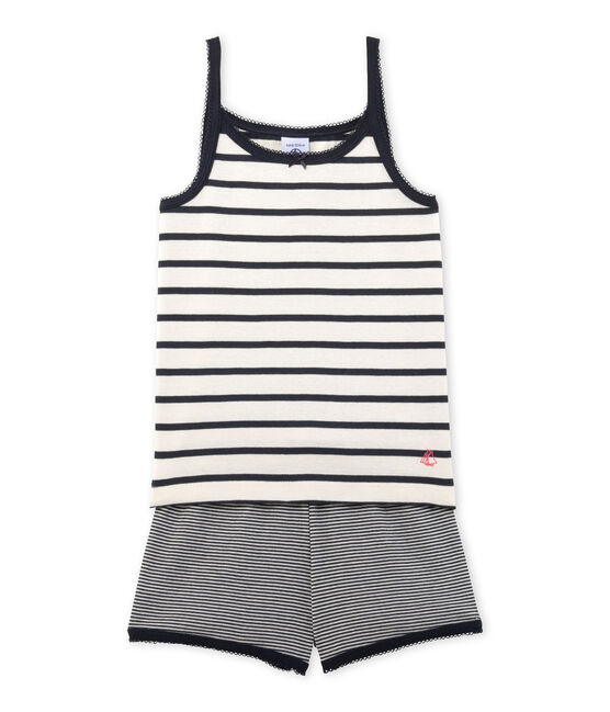 Pyjacourt fille rayé beige COQUILLE/azul SMOKING