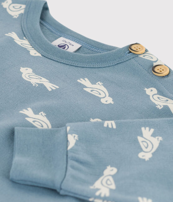 Sudadera de algodón con estampado de pájaros para bebé azul ROVER/blanco MARSHMALLOW