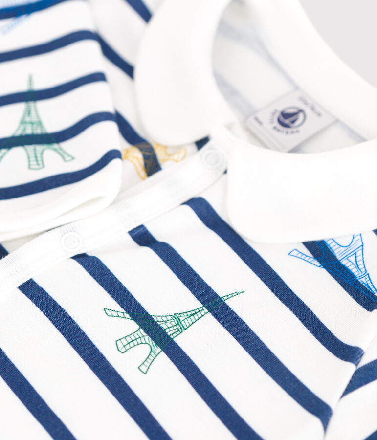 Pijama de algod&oacute;n sin pies con cuello Par&iacute;s para beb&eacute; blanco/multicolor