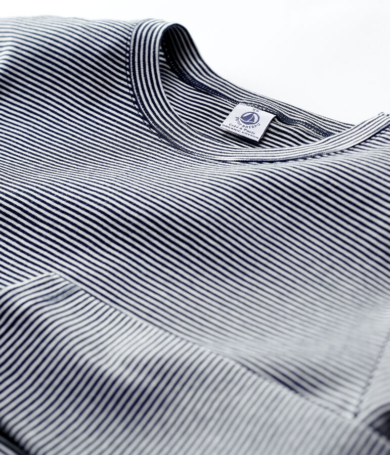 Camiseta L'ICONIQUE con cuello redondo de algod&oacute;n org&aacute;nico de mujer azul SMOKING/blanco MARSHMALLOW