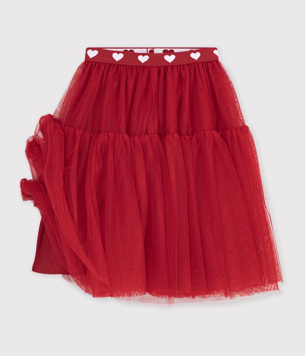 Falda infantil lisa y larga de tul rojo