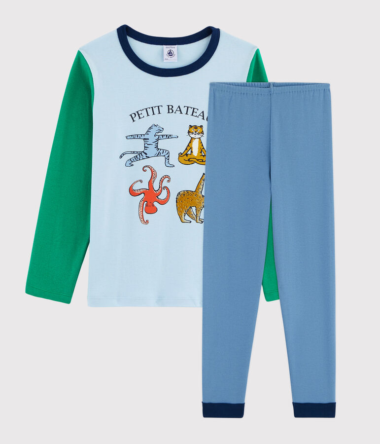 Pijama de animales de yoga de ni&ntilde;o peque&ntilde;o con acanalado azul/multicolor
