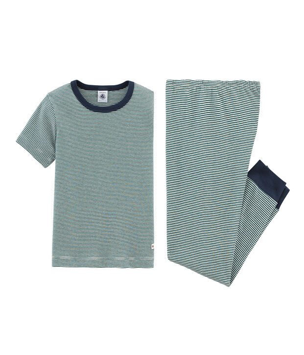 Pijama manga corta de punto para ni&ntilde;o verde/blanco