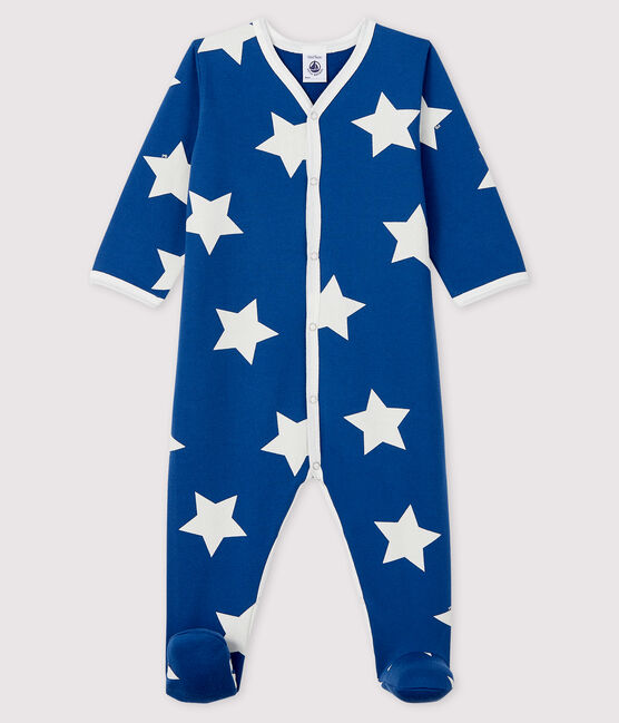 Pijama de muletón azul con estrellas para bebé azul MAJOR/blanco ECUME
