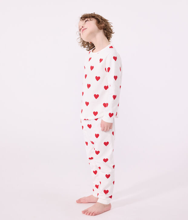 Pijama de punto con estampado de corazones para ni&ntilde;a blanco/rojo