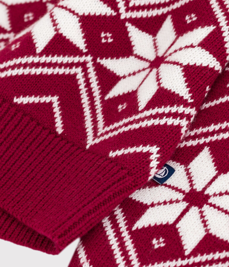 Jersey infantil de lana y algod&oacute;n con estampados rojo/crudo