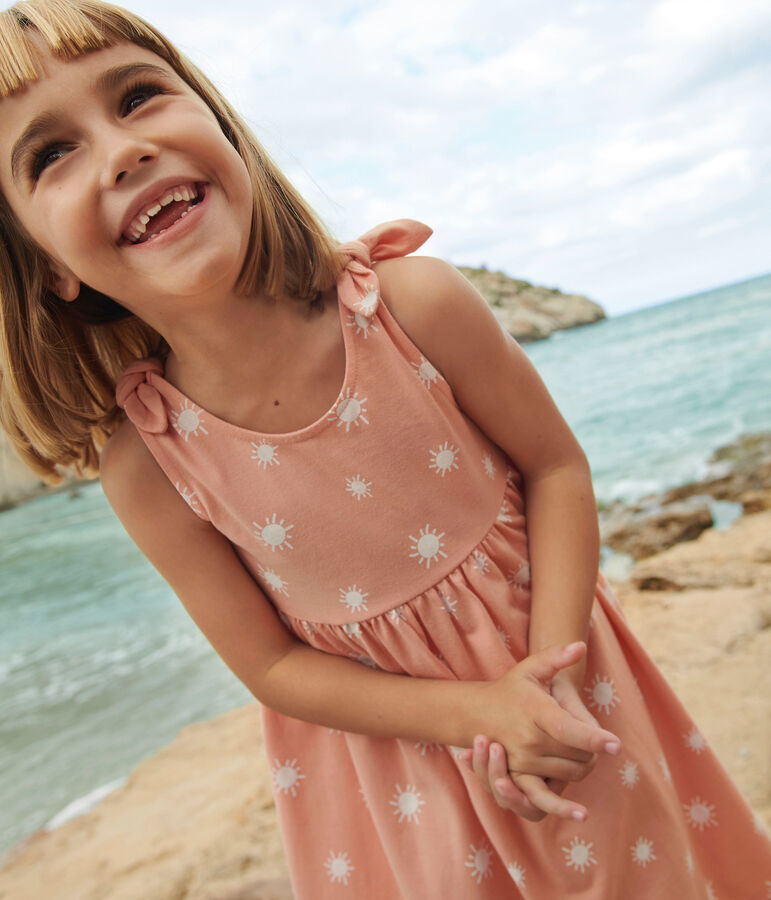 Vestido infantil sin mangas de algod&oacute;n con estampado naranja/blanco