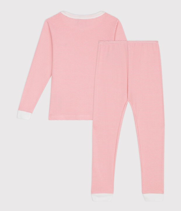 Pijama infantil muy ajustado de algod&oacute;n a rayas rosa/blanco