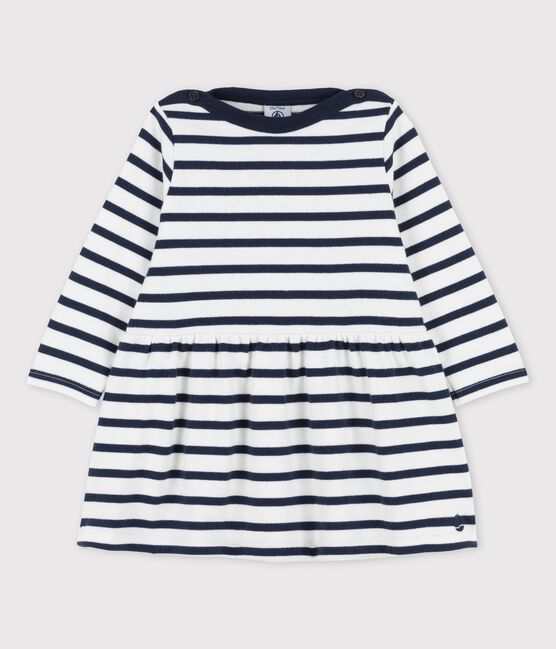 Vestido icónico de manga larga de jersey grueso ecológico de bebé blanco MARSHMALLOW/azul SMOKING